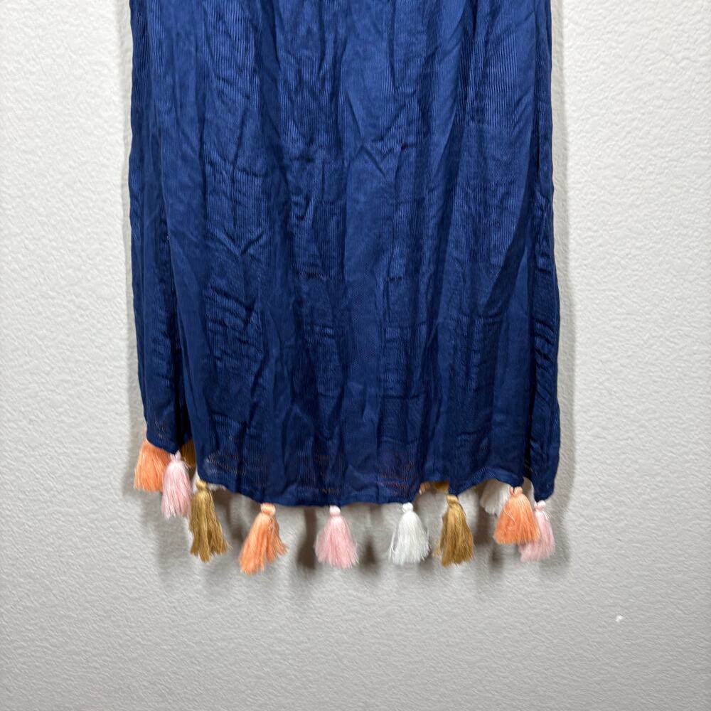 Chloe Oliver XS Palm Beach Tassel Off The Shoulder Summer Boho Dress Navy Rayon - Picture 6 of 9